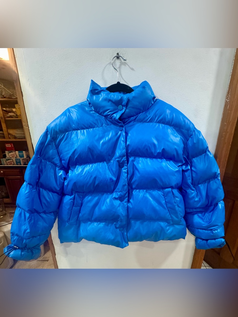 Future Collective Kahlana Barfield Cropped Puffer Jacket Blue Womens M